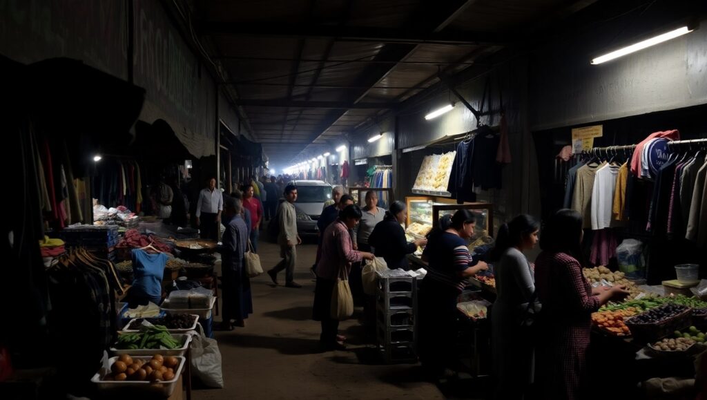 A bustling underground market in North Korea.